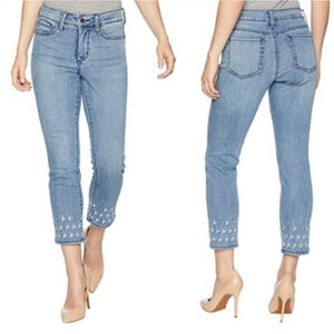 Not Your Daughters Jeans NYDJ Sheri Slim Ankle Embroidered Crop Light Wash 14